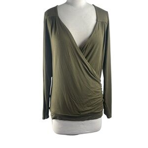 Michael Kors Olive Green Wrap-Front Long Sleeve Tee, Size‎ Medium